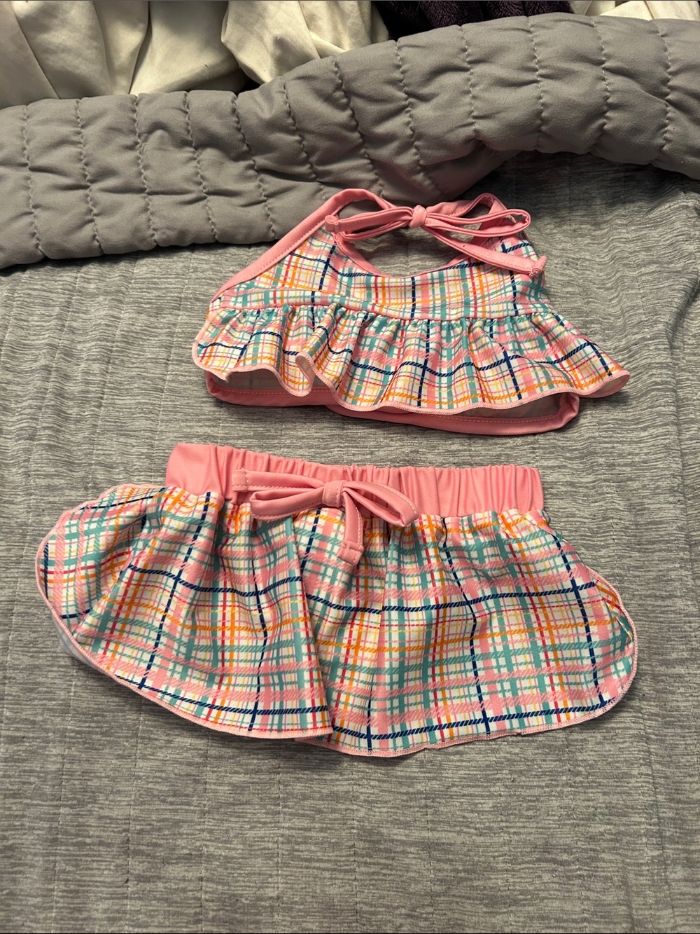 Top Paw Pink Plaid Ruffle Bikini Bottoms